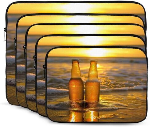 Bottle Beer Beach Sunset Time Laptop Bag for Men Women Shockproof Travel Office School Bag, black, 15 inch in Saudi Arabia