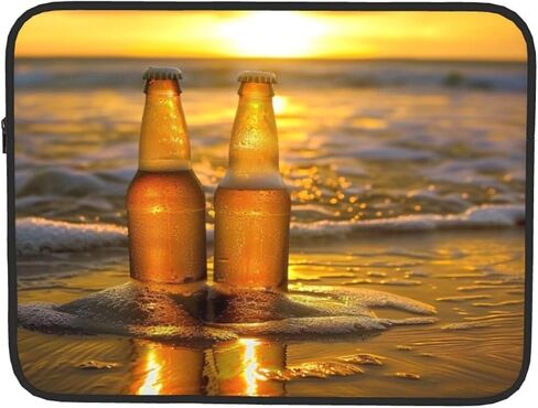 Bottle Beer Beach Sunset Time Laptop Bag for Men Women Shockproof Travel Office School Bag, black, 15 inch in Saudi Arabia
