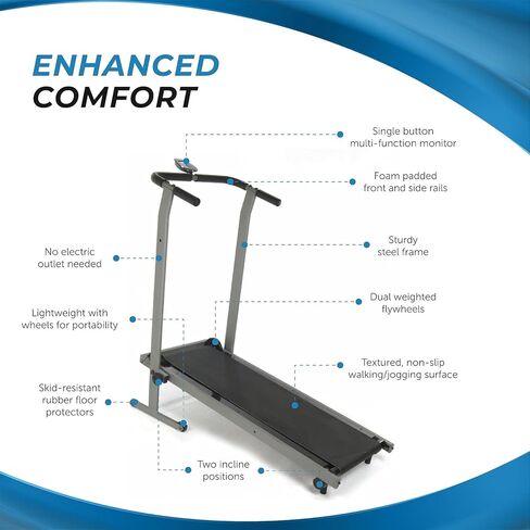stamina inmotion T900 يدوي المطحنة - طاحونة اللياقة الطوية مع تطبيق تمرين ذكي - حلقة مفرغة غير محلية للتمرين المنزلي - تصل إلى 225 رطلاً قدرة الوزن in Saudi Arabia