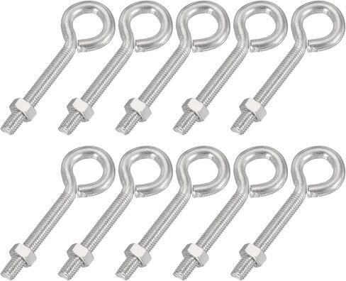 PATIKIL M3x8mm Eye Bolts, 10 Pcs Carbon Steel Threaded Eyebolt Eye Hooks Screws with Nut for Hanging or Securing Cables Silver in Saudi Arabia
