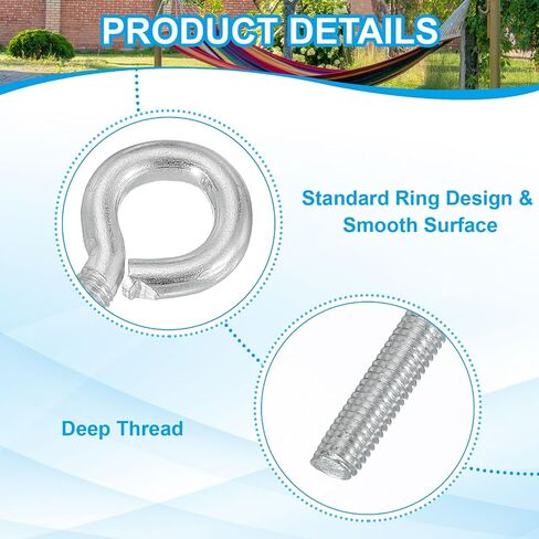 PATIKIL M3x8mm Eye Bolts, 10 Pcs Carbon Steel Threaded Eyebolt Eye Hooks Screws with Nut for Hanging or Securing Cables Silver in Saudi Arabia