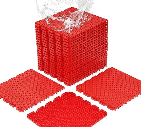jxgzyy 24 PCS Basketball Court Tiles Over Grass, 5/8 Inch Thick Modular Interlocking Outdoor Floor Tiles, Non Slip PP Drainage Mat for Tennis Court Drain Deck Pool Patio Shower Kitchen Garage Balcony in Kuwait