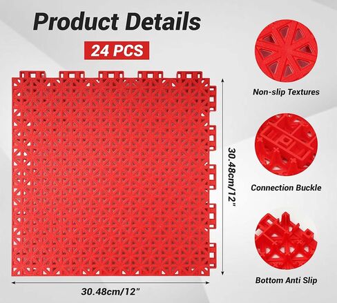 jxgzyy 24 PCS Basketball Court Tiles Over Grass, 5/8 Inch Thick Modular Interlocking Outdoor Floor Tiles, Non Slip PP Drainage Mat for Tennis Court Drain Deck Pool Patio Shower Kitchen Garage Balcony in Kuwait
