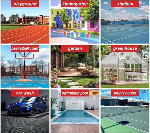 jxgzyy 24 PCS Basketball Court Tiles Over Grass, 5/8 Inch Thick Modular Interlocking Outdoor Floor Tiles, Non Slip PP Drainage Mat for Tennis Court Drain Deck Pool Patio Shower Kitchen Garage Balcony in Kuwait