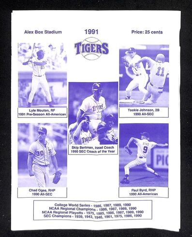 1991 برنامج LSU v Northeast Louisiana Baseball Program 4/23 Alex Box Stadium 86159B18 - برامج الكلية in Saudi Arabia