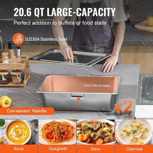 VEVOR Commercial Food Warmer, 2000W Electric Steam Table with 4 x 20.6QT Pans, Versatile Food-Grade Stainless Steel Server with Countertop & Shelf, Movable Buffet Catering Warmer for Party Restaurant in Saudi Arabia