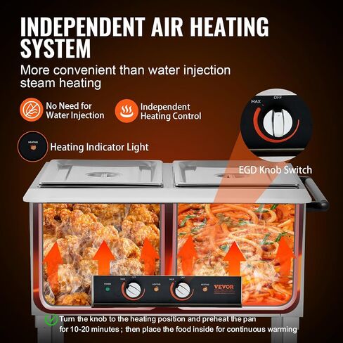 VEVOR Commercial Food Warmer, 2000W Electric Steam Table with 4 x 20.6QT Pans, Versatile Food-Grade Stainless Steel Server with Countertop & Shelf, Movable Buffet Catering Warmer for Party Restaurant in Saudi Arabia
