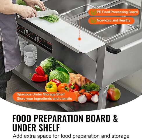 VEVOR Commercial Food Warmer, 2000W Electric Steam Table with 4 x 20.6QT Pans, Versatile Food-Grade Stainless Steel Server with Countertop & Shelf, Movable Buffet Catering Warmer for Party Restaurant in Saudi Arabia