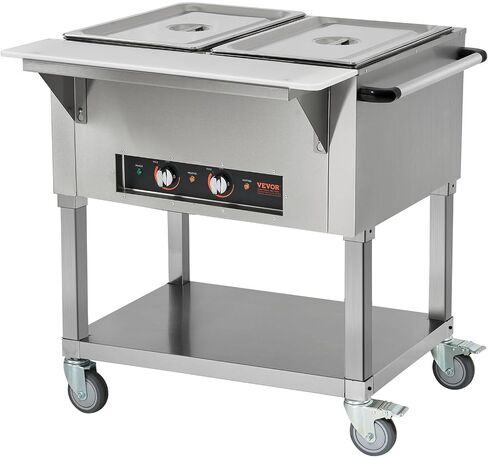 VEVOR Commercial Food Warmer, 2000W Electric Steam Table with 4 x 20.6QT Pans, Versatile Food-Grade Stainless Steel Server with Countertop & Shelf, Movable Buffet Catering Warmer for Party Restaurant in Saudi Arabia