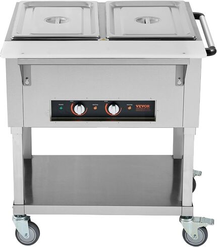 VEVOR Commercial Food Warmer, 2000W Electric Steam Table with 4 x 20.6QT Pans, Versatile Food-Grade Stainless Steel Server with Countertop & Shelf, Movable Buffet Catering Warmer for Party Restaurant in Saudi Arabia