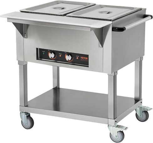 VEVOR Commercial Food Warmer, 2000W Electric Steam Table with 4 x 20.6QT Pans, Versatile Food-Grade Stainless Steel Server with Countertop & Shelf, Movable Buffet Catering Warmer for Party Restaurant in Saudi Arabia