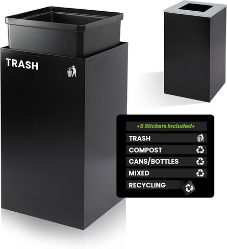 Alpine Industries Square Lid 29 Gallon Sturdy Steel Cube Recycling Container, Square Opening - 3 Color Cans Available Sold Separately (Lid Square Opening) in Saudi Arabia