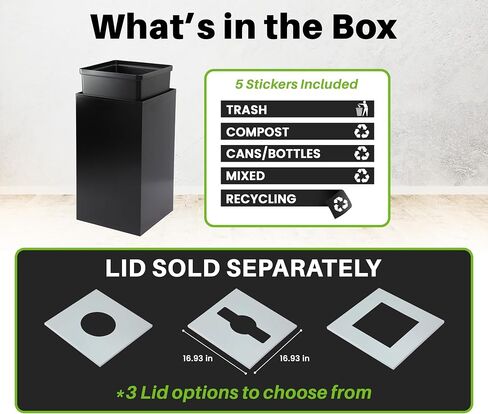 Alpine Industries Square Lid 29 Gallon Sturdy Steel Cube Recycling Container, Square Opening - 3 Color Cans Available Sold Separately (Lid Square Opening) in Saudi Arabia