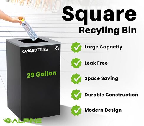 Alpine Industries Square Lid 29 Gallon Sturdy Steel Cube Recycling Container, Square Opening - 3 Color Cans Available Sold Separately (Lid Square Opening) in Saudi Arabia