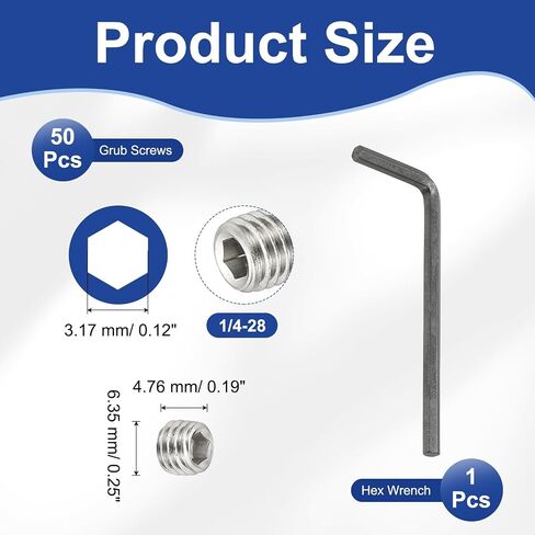 PATIKIL 1/4-28x3/16 Hex Socket Grub Screws, 50 Pcs Cup Point Set Screw with Wrench in Saudi Arabia