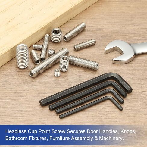 PATIKIL 1/4-28x3/16 Hex Socket Grub Screws, 50 Pcs Cup Point Set Screw with Wrench in Saudi Arabia
