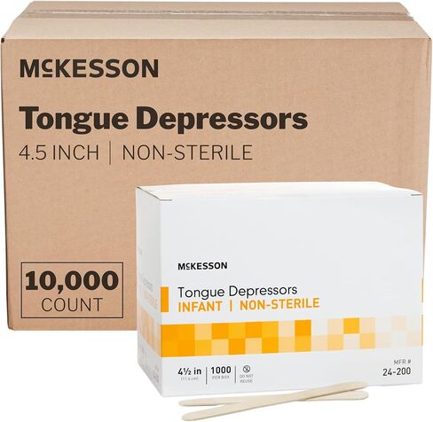 McKesson Tongue Depressors [10000 Count] Infant Size, Non-Sterile, Wood, Unflavored, Splinter-Free, 4.5 in - Use for Medical, Arts, Crafts, Spa - 1000 Count, Pack of 10 in Saudi Arabia