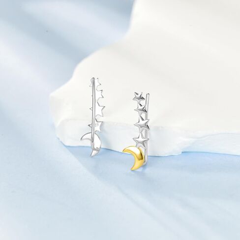 YAFEINI Moon Phase Earrings 925 Sterling Silver Moon Phase Ear Crawler Cuff Earrings Ear Climber Hypoallergenic Moonstone Earrings for Women in Saudi Arabia