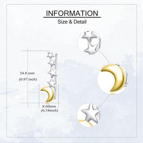 YAFEINI Moon Phase Earrings 925 Sterling Silver Moon Phase Ear Crawler Cuff Earrings Ear Climber Hypoallergenic Moonstone Earrings for Women in Saudi Arabia