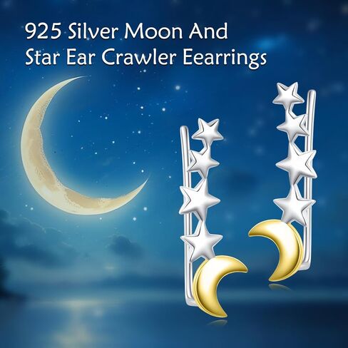 YAFEINI Moon Phase Earrings 925 Sterling Silver Moon Phase Ear Crawler Cuff Earrings Ear Climber Hypoallergenic Moonstone Earrings for Women in Saudi Arabia