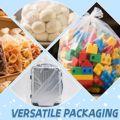 Clear Plastic Bag - 25 Pcs 18x24 Inch Clear Plastic Bags for Packaging Large Flat Poly Bags Cookie Bag Bread Proofing Cover for Food Bakery Clothes Bread Storage in Saudi Arabia