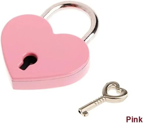 Colorful Heart Shaped Padlock Lover Lock for Women Hand Bags Backpack Jewelry Box Necklace MMS510 1Pcs(Pink) in Saudi Arabia