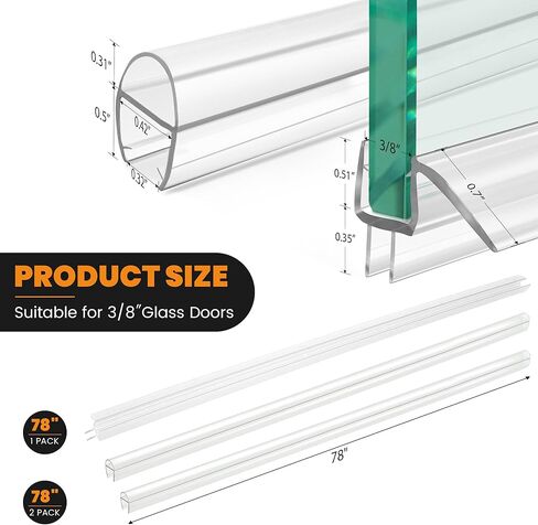 ختم باب دش ، 3 حزمة 3/8 "× 78" من الباب السفلي ، ختم الباب السفلي ، فوليترا أبواب دش بدون إطار شريط الجانب u-type ، اكتساح باب الدش لإيقاف تسرب الماء لمدة 3/8 بوصة (10 مم) in Saudi Arabia