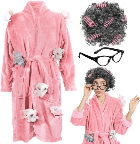 Xtinmee 3 Pcs Halloween Cat Lady Adult Costume Robe and Wig Cat Eye Rhinestone Glasses for Women Cat Lovers Cosplay in Saudi Arabia