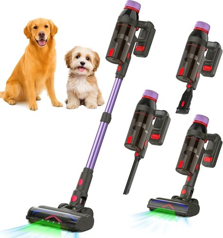 Cordless Vacuum Cleaner,550W/45KP/60Mins Stick Vacuum Cordless Rechargeable for Home/CarPet/Pet Hair/Floor-3 Suction Modes,Smart Screen&Headlight,Self-Standing,Removable Battery,Lighweight,Anti-Tangle in Saudi Arabia