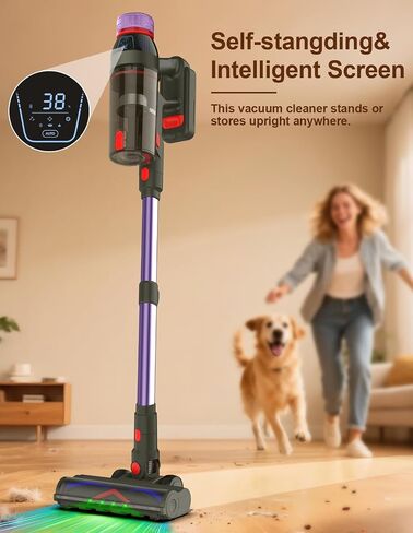 Cordless Vacuum Cleaner,550W/45KP/60Mins Stick Vacuum Cordless Rechargeable for Home/CarPet/Pet Hair/Floor-3 Suction Modes,Smart Screen&Headlight,Self-Standing,Removable Battery,Lighweight,Anti-Tangle in Saudi Arabia