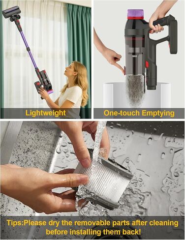Cordless Vacuum Cleaner,550W/45KP/60Mins Stick Vacuum Cordless Rechargeable for Home/CarPet/Pet Hair/Floor-3 Suction Modes,Smart Screen&Headlight,Self-Standing,Removable Battery,Lighweight,Anti-Tangle in Saudi Arabia