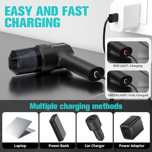 Handheld Mini Car Vacuum, 10000PA Cordless Portable Vacuum with 2000mAh Battery, 3 in 1 small Vacuum Cleaner & Air Duster with Type-C Charging, Compact & Lightweight for Car, Home, Kitchen (Black) in Kuwait