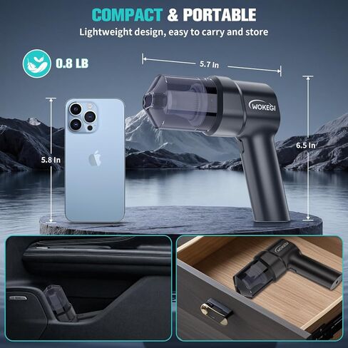 Handheld Mini Car Vacuum, 10000PA Cordless Portable Vacuum with 2000mAh Battery, 3 in 1 small Vacuum Cleaner & Air Duster with Type-C Charging, Compact & Lightweight for Car, Home, Kitchen (Black) in Kuwait