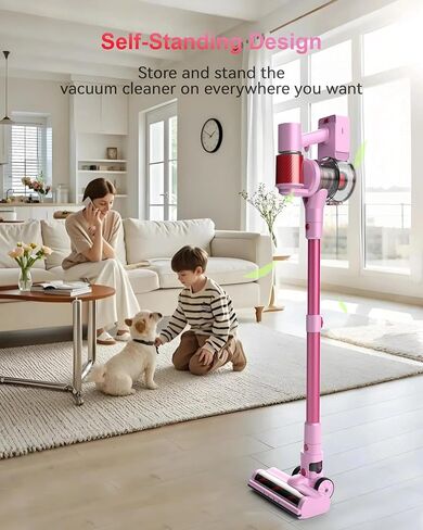 Pink Cordless Vacuum Cleaner, 45Kpa/550W/60 Mins Runtime Stick Vacuum with Self-Standing and Touch Screen, Anti-Tangle Wireless Vacumm, Vacuum Cleaners for Home/Pet Hair/Carpets/Floors in Saudi Arabia
