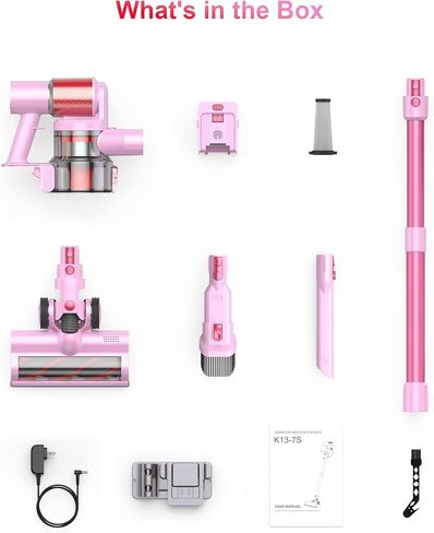Pink Cordless Vacuum Cleaner, 45Kpa/550W/60 Mins Runtime Stick Vacuum with Self-Standing and Touch Screen, Anti-Tangle Wireless Vacumm, Vacuum Cleaners for Home/Pet Hair/Carpets/Floors in Saudi Arabia