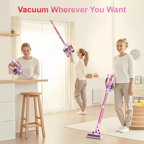 Pink Cordless Vacuum Cleaner, 45Kpa/550W/60 Mins Runtime Stick Vacuum with Self-Standing and Touch Screen, Anti-Tangle Wireless Vacumm, Vacuum Cleaners for Home/Pet Hair/Carpets/Floors in Saudi Arabia