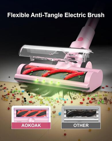 Pink Cordless Vacuum Cleaner, 45Kpa/550W/60 Mins Runtime Stick Vacuum with Self-Standing and Touch Screen, Anti-Tangle Wireless Vacumm, Vacuum Cleaners for Home/Pet Hair/Carpets/Floors in Saudi Arabia