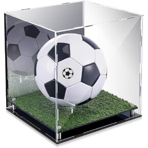 Geelin Soccer Ball Display Case 12" x 11" x 10.5" Acrylic Clear Display Case Box with Mirror Back and Turf Grass, Storage Cube for Soccer Ball Collectibles Sports Memorabilia Collector Gift in Saudi Arabia
