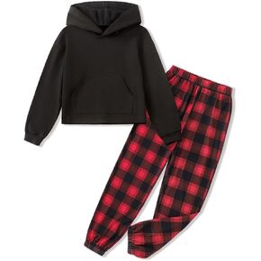 AMAWMW Girls 2 Piece Outfits Long Sleeve Crop Tops Hoodies Sweatshirt and Sweatpants Fashion Clothing Sets Kids Sweatsuit in Kuwait