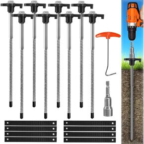 Trampoline Stakes Havey Duty: 10 Inch 8 Pack Trampoline Anchor Kit with Straps, Screw In Ground Anchors High Wind Tent Metal Stakes for Swing Set, Camping Tent, Canopies, Carports, Sheds in Saudi Arabia