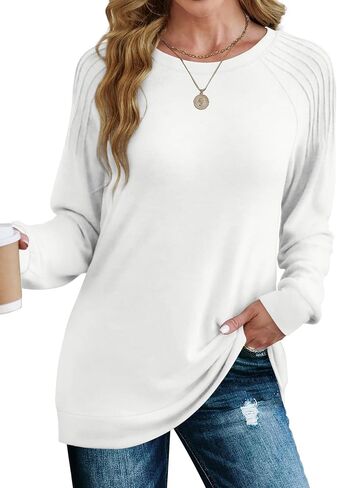 Saloogoe Sweatshirt for Women Crewneck Pleated Long Sleeve Shirts Tunic Tops Fashion Winter Clothing 2025 in Saudi Arabia