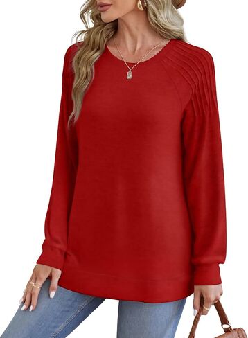Saloogoe Sweatshirt for Women Crewneck Pleated Long Sleeve Shirts Tunic Tops Fashion Winter Clothing 2025 in Saudi Arabia