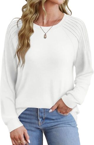 Saloogoe Sweatshirt for Women Crewneck Pleated Long Sleeve Shirts Tunic Tops Fashion Winter Clothing 2025 in Saudi Arabia