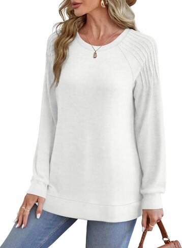 Saloogoe Sweatshirt for Women Crewneck Pleated Long Sleeve Shirts Tunic Tops Fashion Winter Clothing 2025 in Saudi Arabia