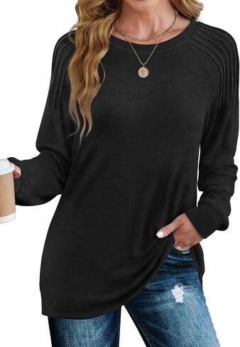 Saloogoe Sweatshirt for Women Crewneck Pleated Long Sleeve Shirts Tunic Tops Fashion Winter Clothing 2025 in Saudi Arabia