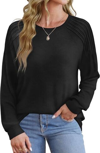 Saloogoe Sweatshirt for Women Crewneck Pleated Long Sleeve Shirts Tunic Tops Fashion Winter Clothing 2025 in Saudi Arabia