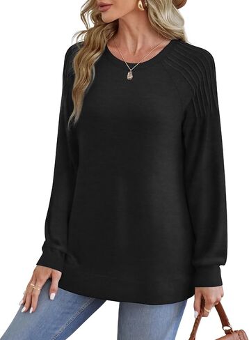 Saloogoe Sweatshirt for Women Crewneck Pleated Long Sleeve Shirts Tunic Tops Fashion Winter Clothing 2025 in Saudi Arabia