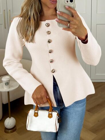 Cicy Bell Womens Button Up Cardigan Sweaters Lightweight Long Sleeve Knit Tops Business Casual Round Neck Fitted Jacket in Saudi Arabia