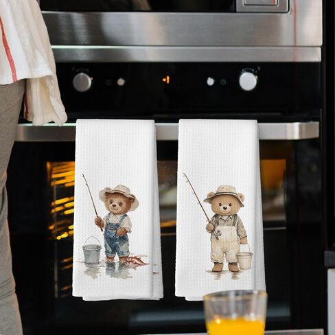 Bear Fishing Kids Hand Towels Set of 2, Gifts for Fishing Lovers Hand Towel for Kids Bathroom, Bear Nursery Decor Kitchen Tea Towels Dish Towel, 16x24 Inch in Saudi Arabia