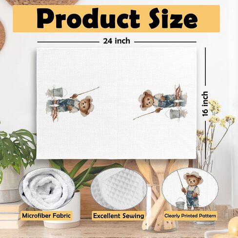 Bear Fishing Kids Hand Towels Set of 2, Gifts for Fishing Lovers Hand Towel for Kids Bathroom, Bear Nursery Decor Kitchen Tea Towels Dish Towel, 16x24 Inch in Saudi Arabia